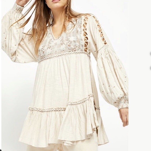 🔶 Free People Much Love tunic dress, balloon sleeves, embroidery size XS 🔶 - Picture 2 of 11
